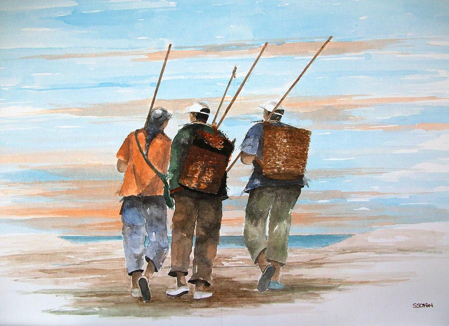 Basket Painting - Going fishing by Samir Sokhn