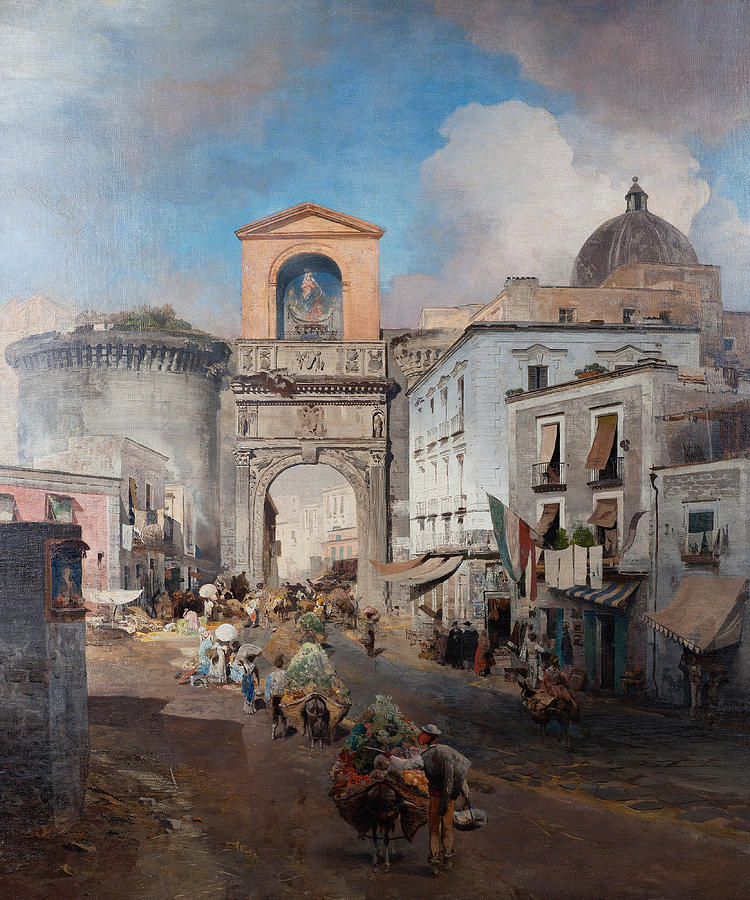 Going to Market Painting by Oswald Achenbach