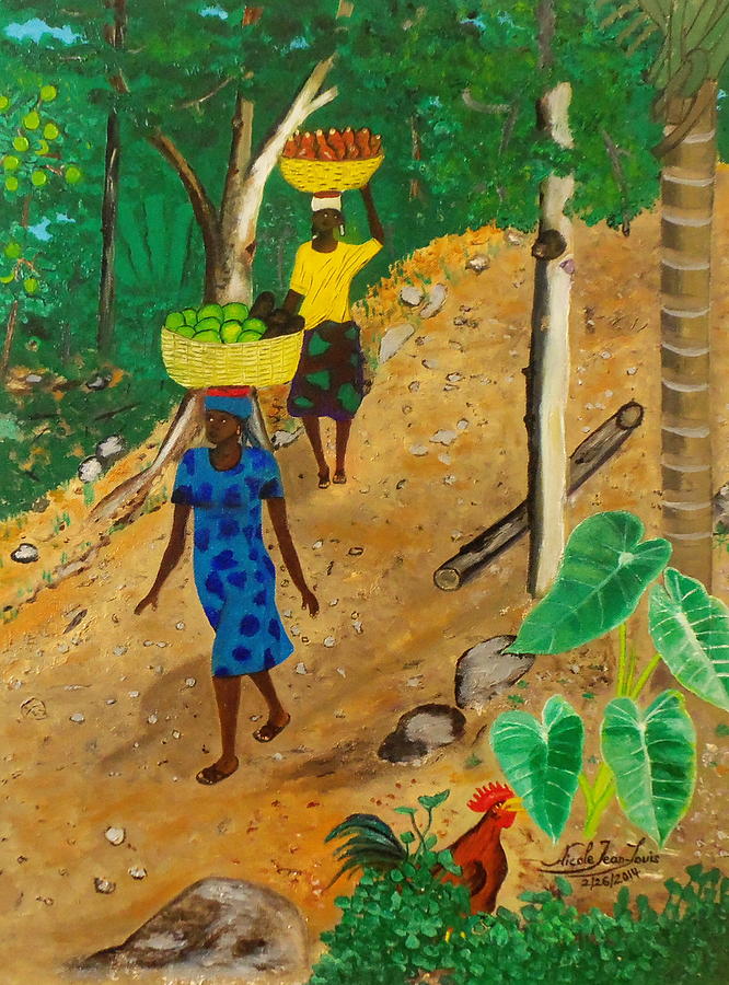 Rooster Painting - Going To The Marketplace 3 by Nicole Jean-Louis