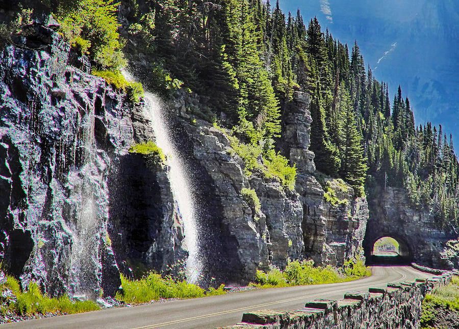 Going to the Sun Road Falls and Tunnel Photograph by Jack Nevitt