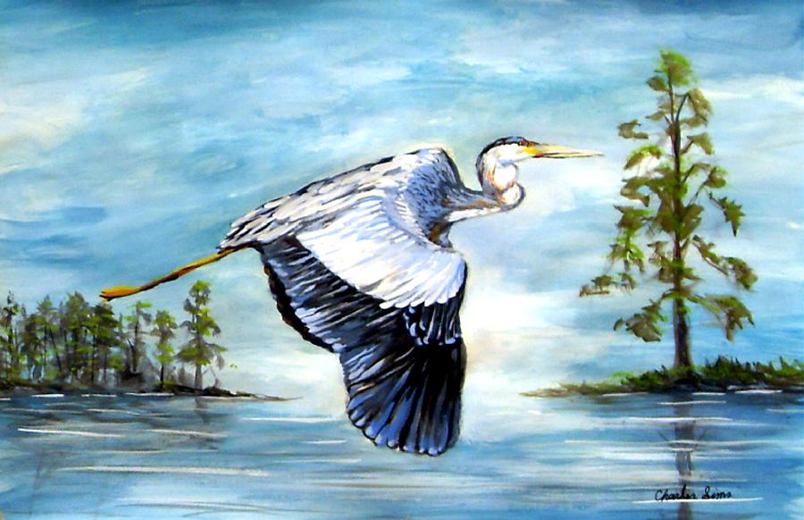 Heron Painting - Going to Work by Charles Sims