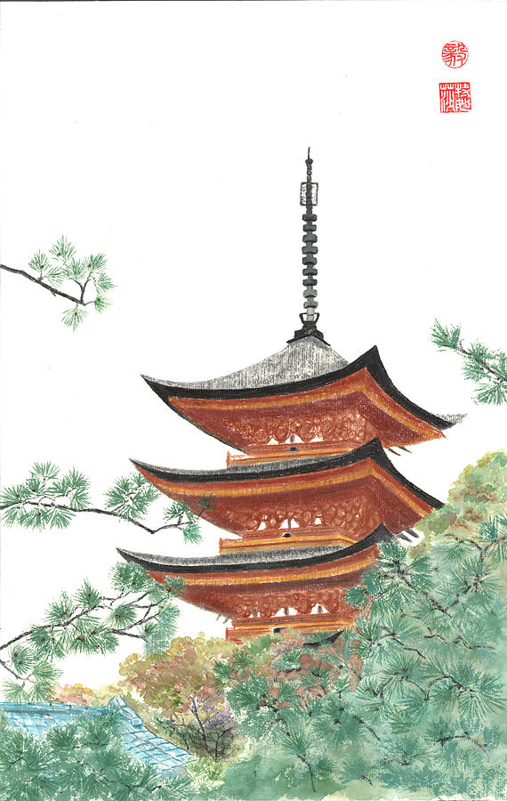 Gojunoto Pagoda Painting by Terri Harris