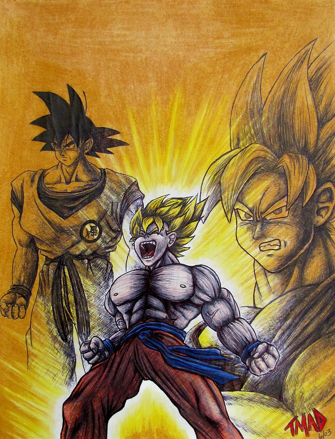 Goku  Sayan Stages Drawing by Michael  TMAD Finney