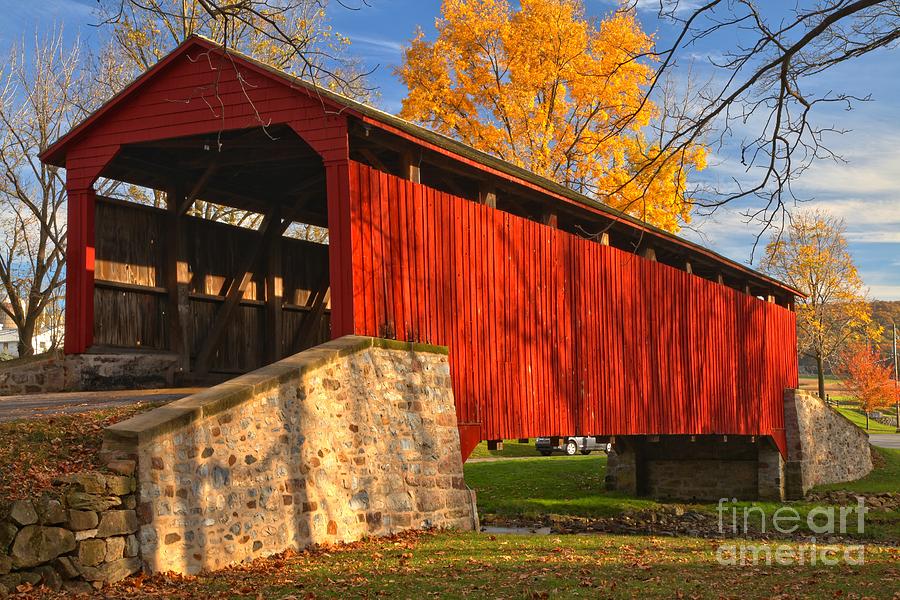 Gold Above The Poole Forge Covered Bridge Photograph by Adam Jewell