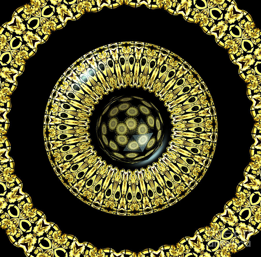 Gold and Black Stained Glass Kaleidoscope Under Glass Photograph by Rose Santuci-Sofranko