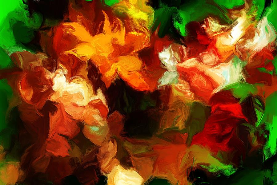 Gold And Red Blossoms  Digital Art by David Lane