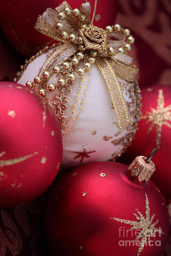 Ball Photograph - Gold And Red Christmas Decorations by Luv Photography