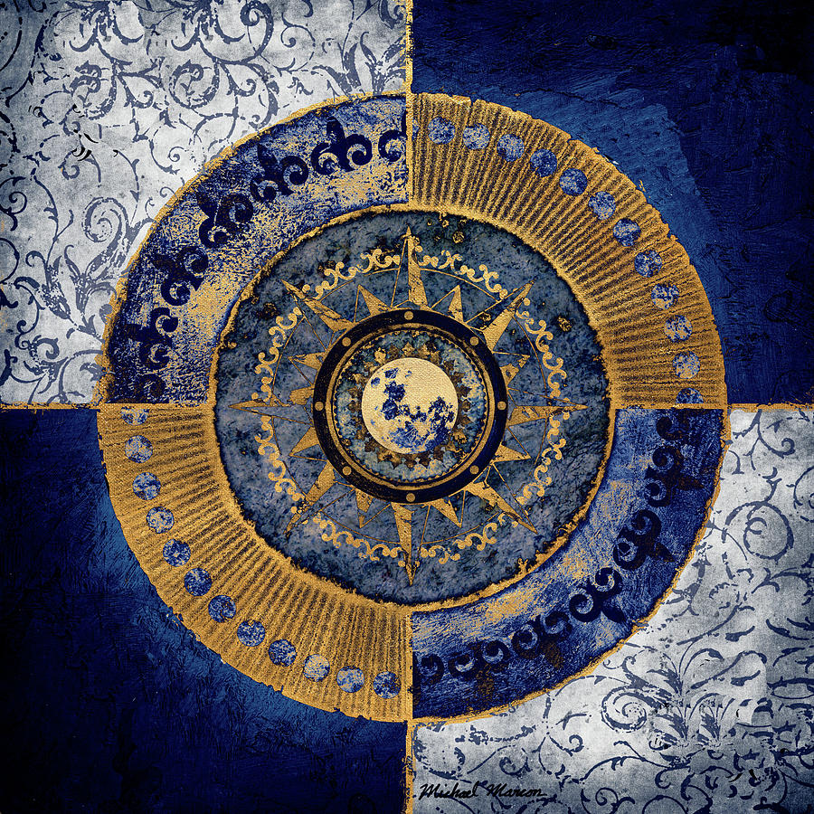 Moon Digital Art - Gold And Sapphire Moon Dial II by Michael Marcon