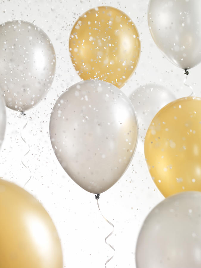 Gold and Silver Balloons with Confetti Photograph by Lauren Nicole