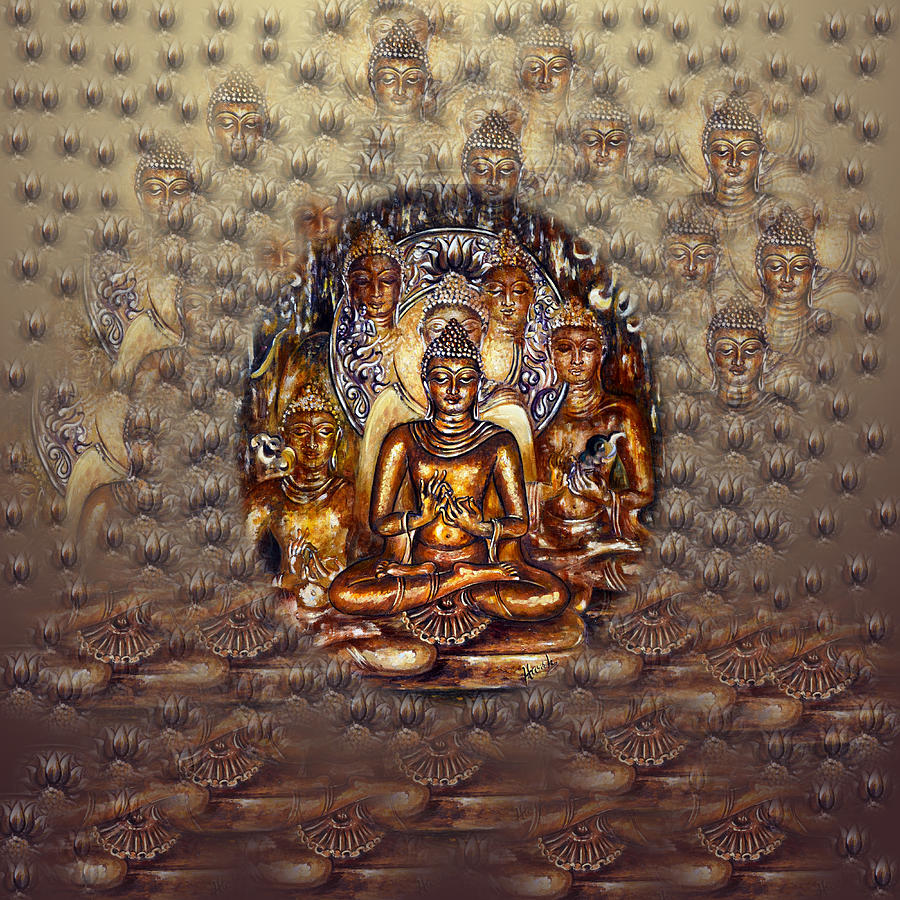 Buddha Mixed Media - Gold Buddha by Harsh Malik