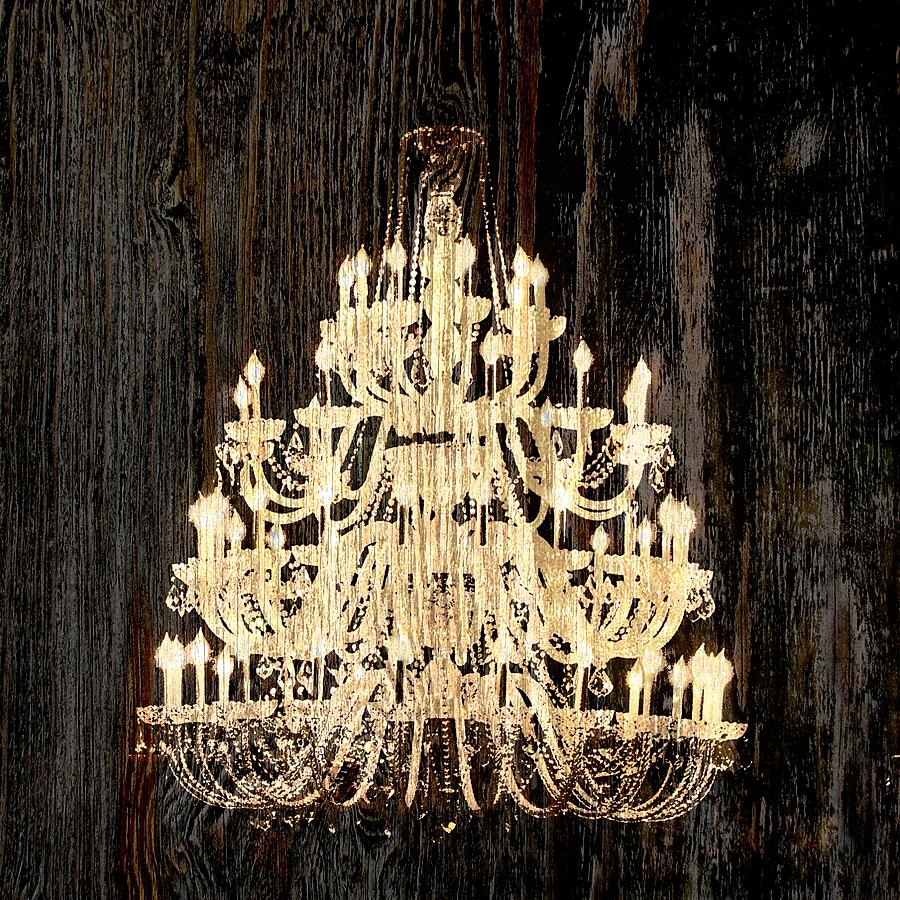 Gold Chandelier On Rustic Wood Photograph by Suzanne Powers