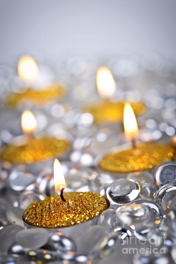 Christmas Photograph - Gold Christmas candles by Elena Elisseeva