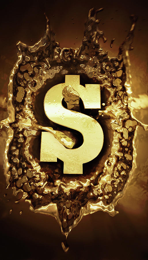 Gold Dollar Sign Splashing In Molten Photograph by Ikon Ikon Images