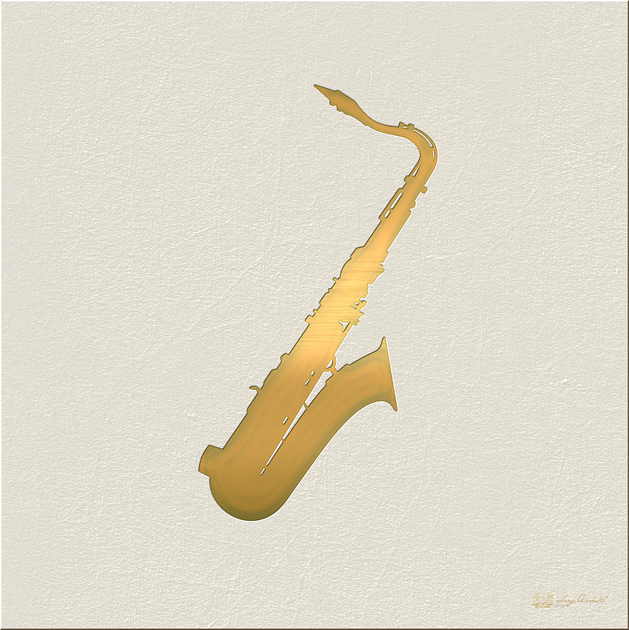 Gold Embossed Saxophone on Beige Background Digital Art by Serge Averbukh