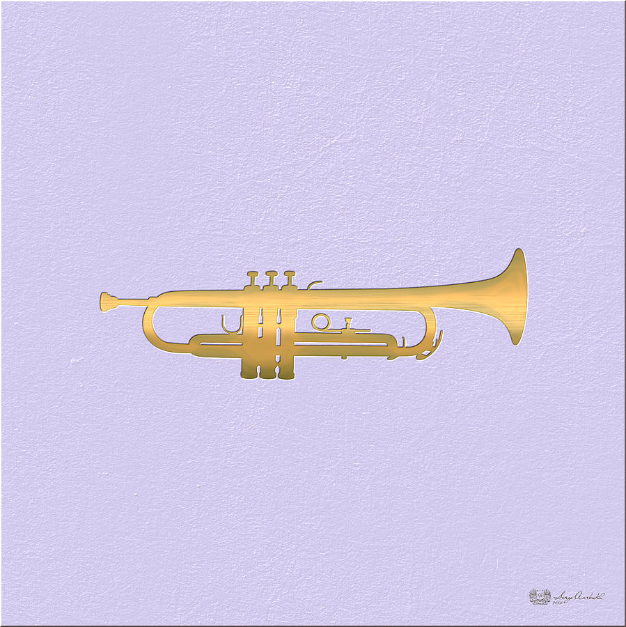 Gold Embossed Trumpet on Light Lavender Background Digital Art by Serge Averbukh
