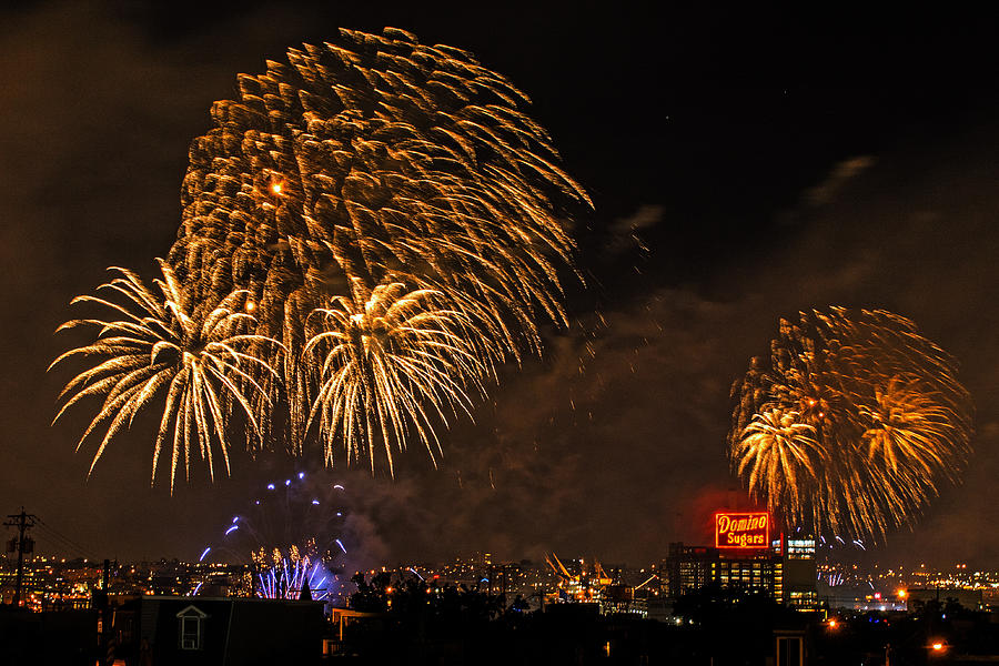 Gold Fireworks over Baltimore Harbor Photograph by Bill Swartwout