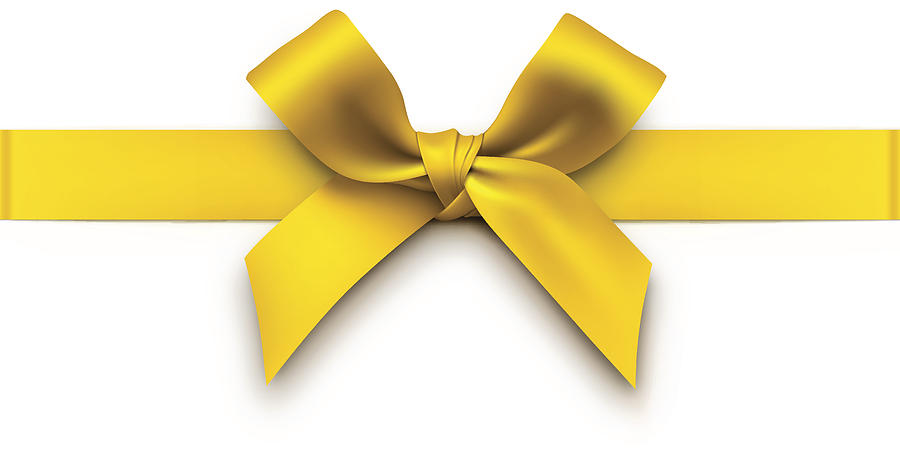 Gold Gift Bow with Ribbon Drawing by Magnilion