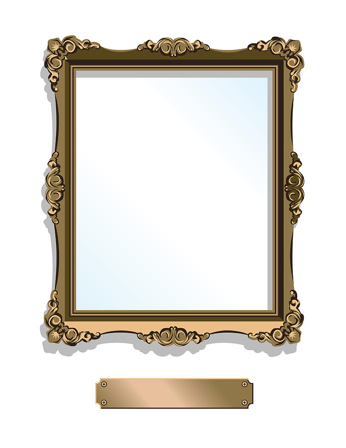 Gold gilded frame with plaque isolated on white - vertical Drawing by Captainsecret