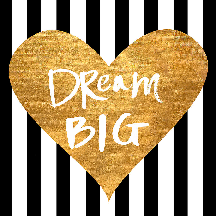 Inspirational Digital Art - Gold Heart On Stripes I by South Social Graphics