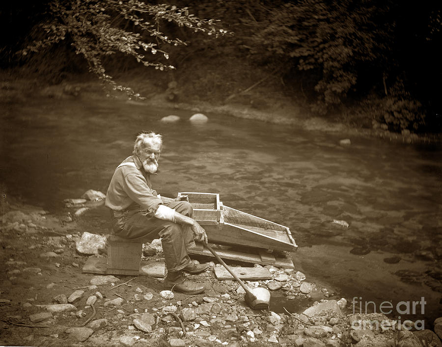 California Photograph - Gold miner with Gold Panning Rocker California circa 1900 by Monterey County Historical Society