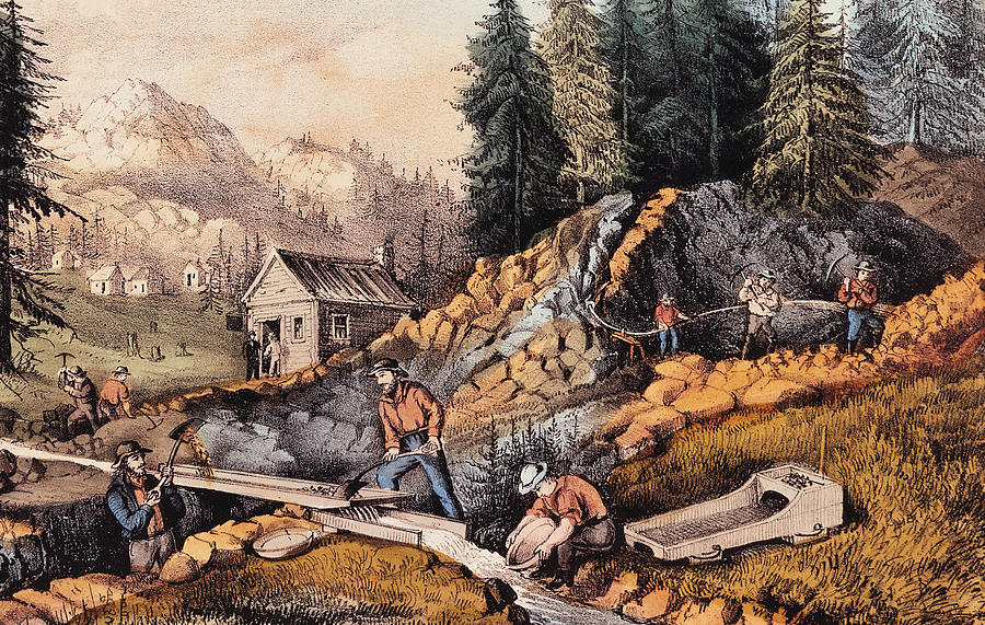 Gold Mining in California Painting by Currier and Ives Pixels