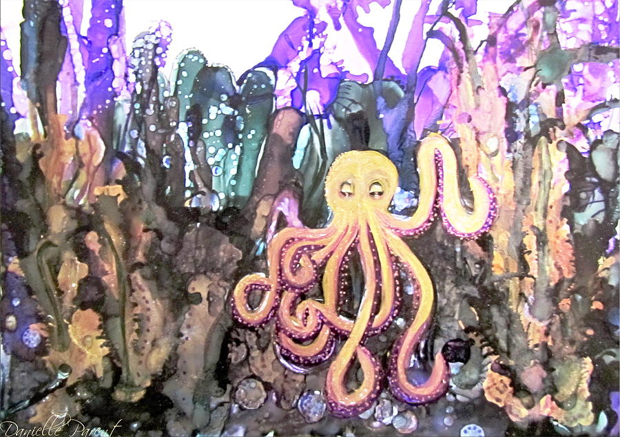 Animal Photograph - Gold Octopus Alcohol Inks by Danielle  Parent