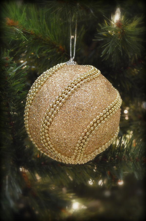 Christmas Photograph - Gold ornament by Linda Covino