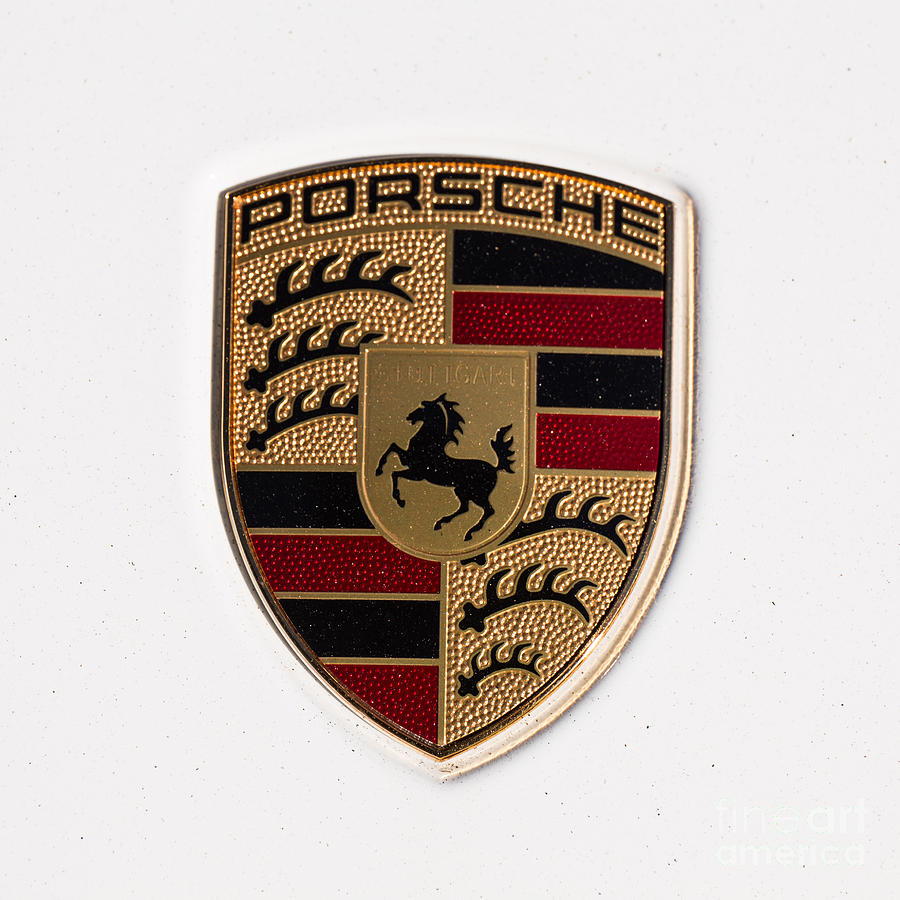 Porsche Emblem Photograph - Gold Porsche Emblem by Robert Loe