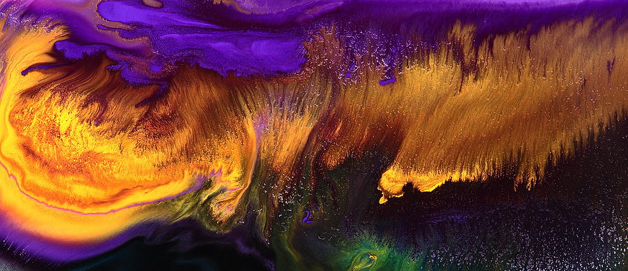 Unique Painting - Gold Rush Abstract Art Horizontal Fluid Painting by Kredart by Serg Wiaderny