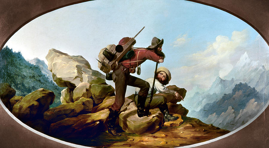 Gold Rush Miners, C1850 Painting by Granger