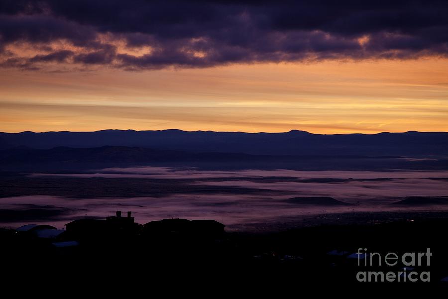 Gold Sky Purple Fog Sunrise Photograph by Ron Chilston