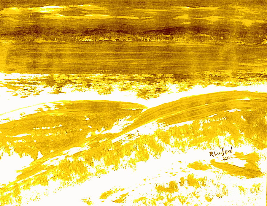 Gold Sunset on Utah Lake 3 Painting by Richard W Linford