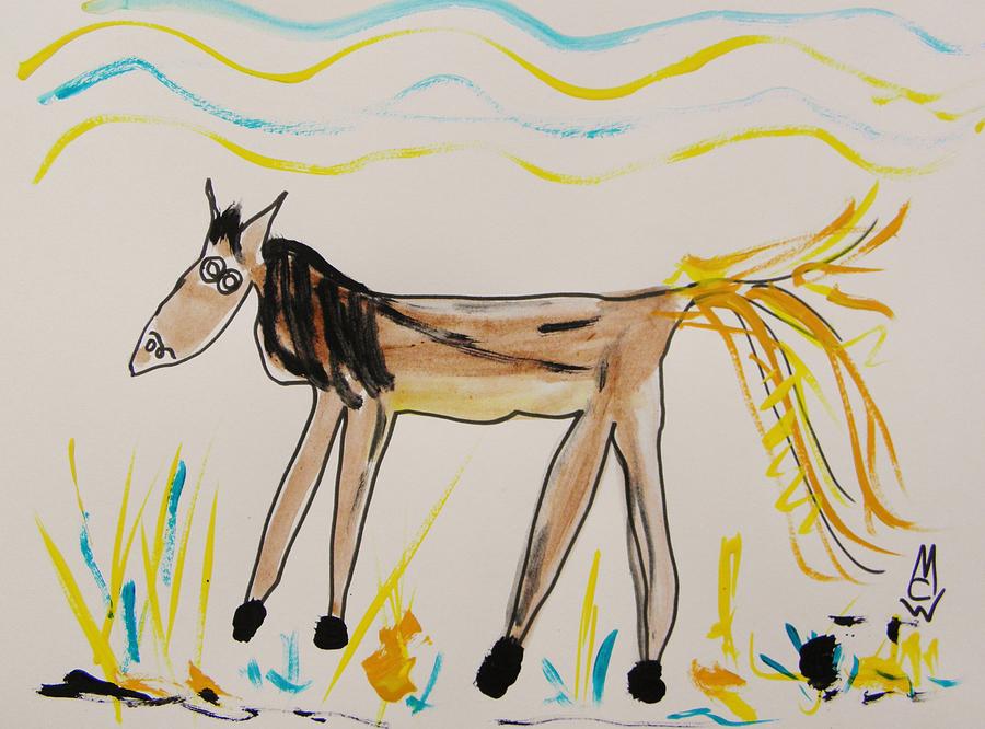 Gold Tail Horse Painting by Mary Carol Williams