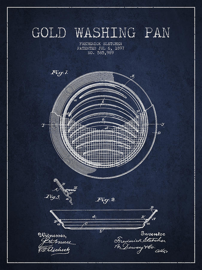 Vintage Digital Art - Gold Washing Pan Patent Drawing from 1897 by Aged Pixel