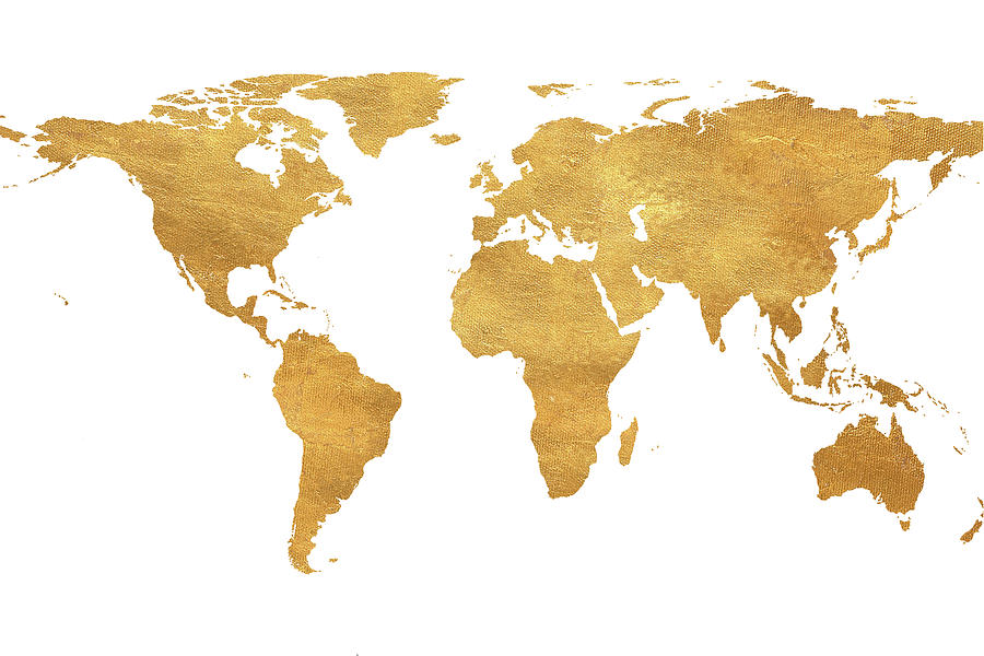 Map Digital Art - Gold World Map by South Social Studio Map Digital Art - Gold World Map by South Social Studio
