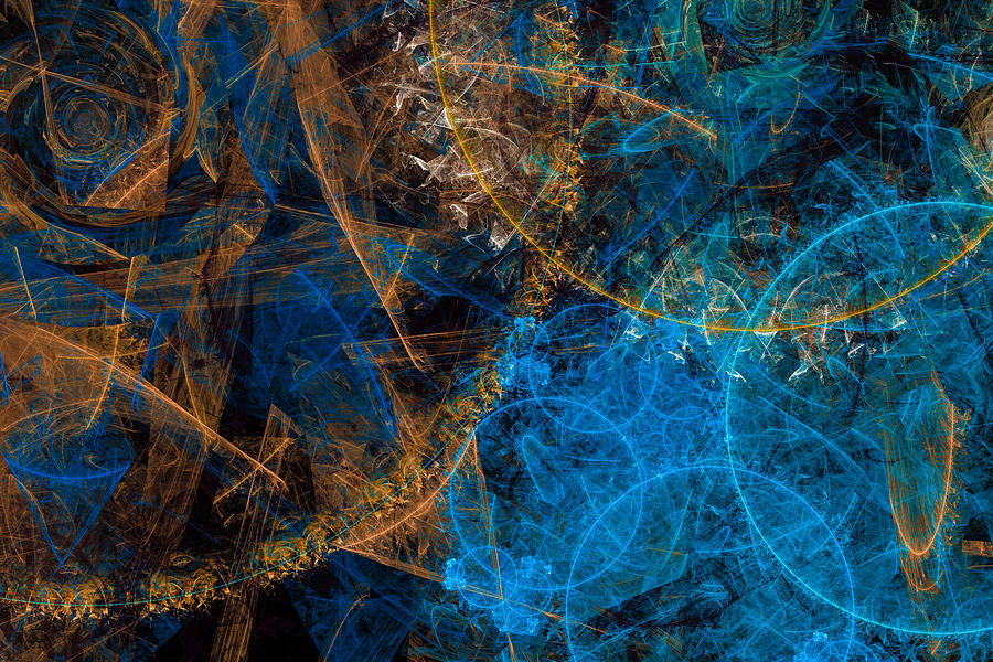Golden and blue abstract art Digital Art by Matthias Hauser