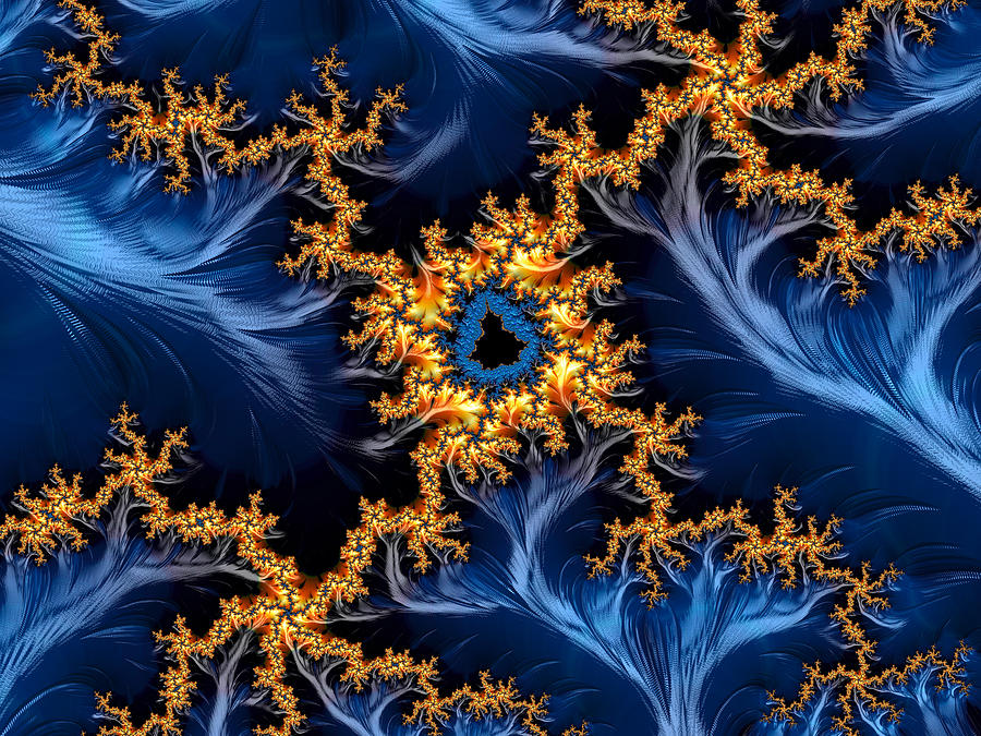 Golden and blue abstract fractal art Digital Art by Matthias Hauser