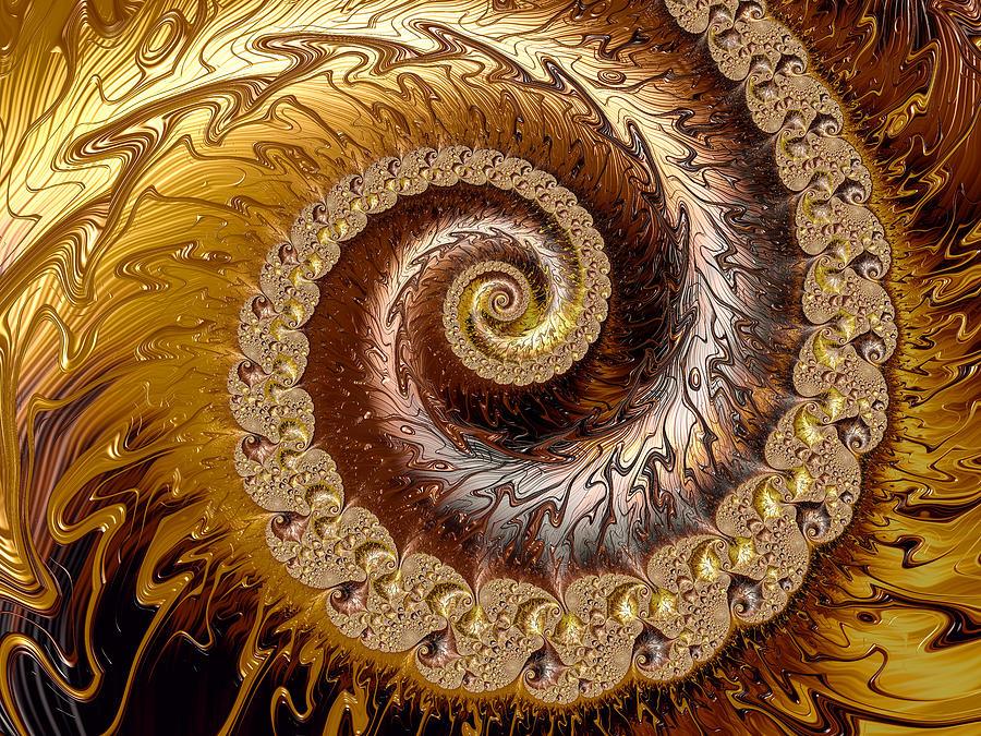 Golden And Brown Fractal Spiral Digital Art