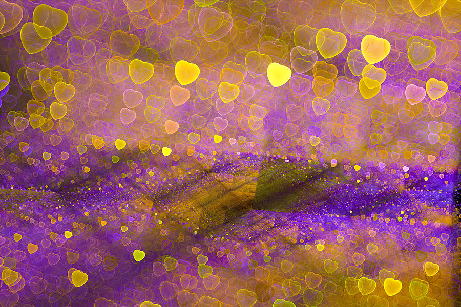 Golden and purple abstract design with hearts Digital Art by Matthias Hauser
