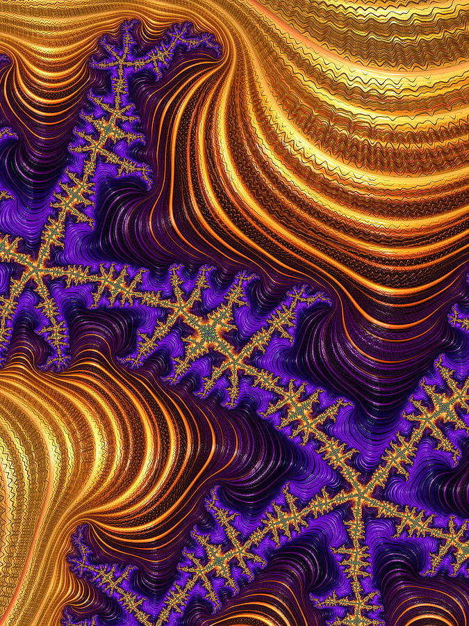 Golden and purple fractal river and mountain landscape Digital Art by Matthias Hauser