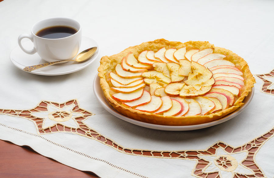 Cake Photograph - Golden Apple Tart and Coffee Cup by Alain De Maximy