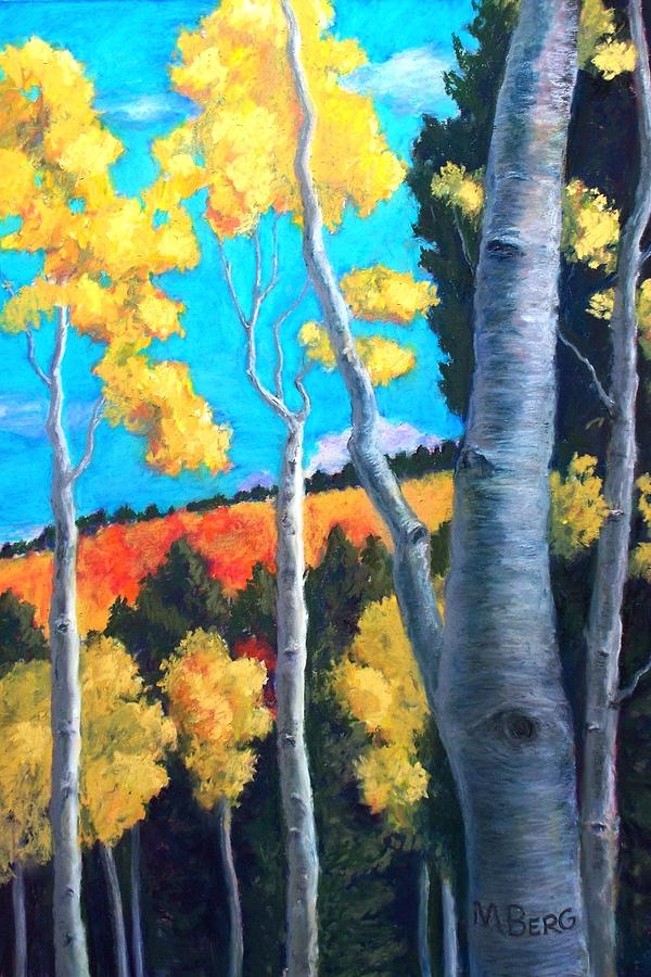 Golden Aspens Turquoise Sky Painting by Marian Berg