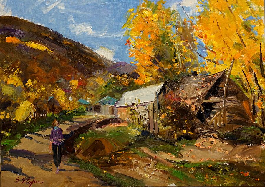 Golden Autumn in Vithkuq Korce Painting by Sefedin Stafa - Fine Art America