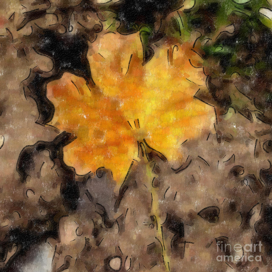 Golden Autumn Maple Leaf Filtered Digital Art by Conni Schaftenaar