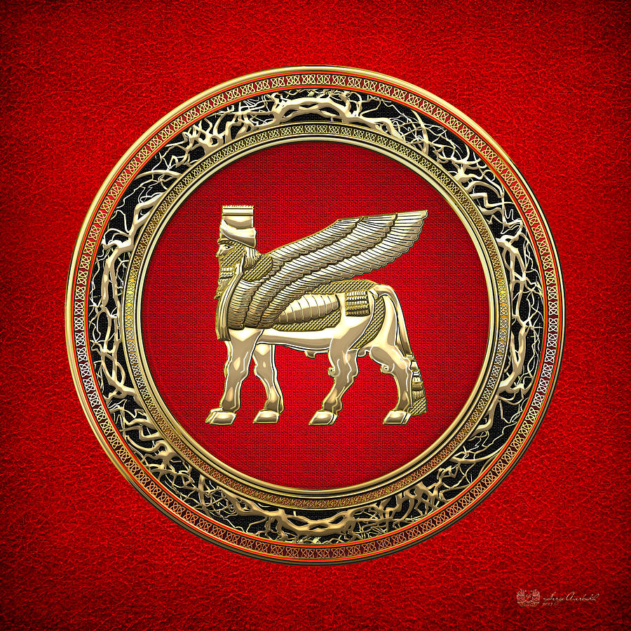 Golden Babylonian Winged Bull  Digital Art by Serge Averbukh