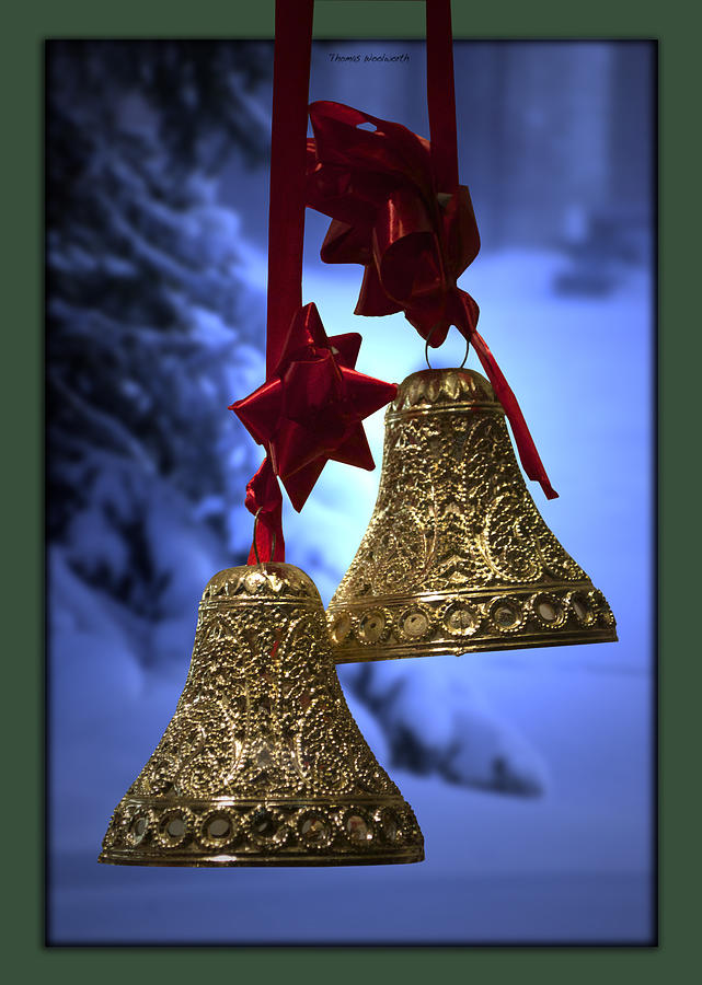 Christmas Photograph - Golden Bells Green Greeting Card by Thomas Woolworth