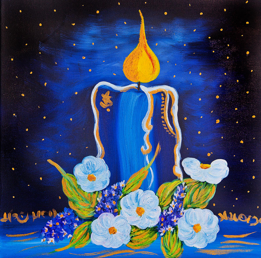 Golden Blue Candle Painting by Alex Art