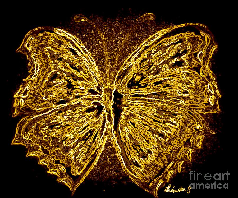 Golden Butterfly Drawing by Sylvie Leandre