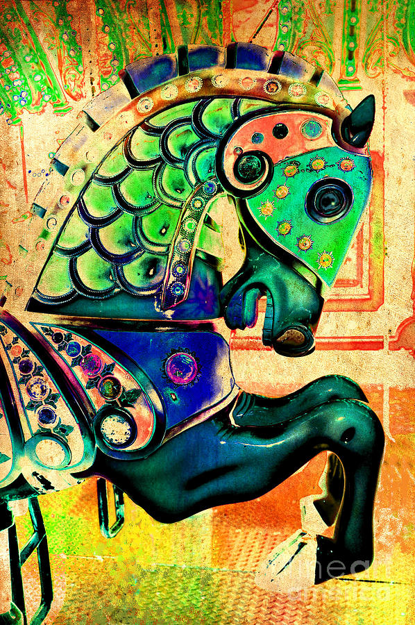 Golden Carousel Horse Digital Art by Patty Vicknair