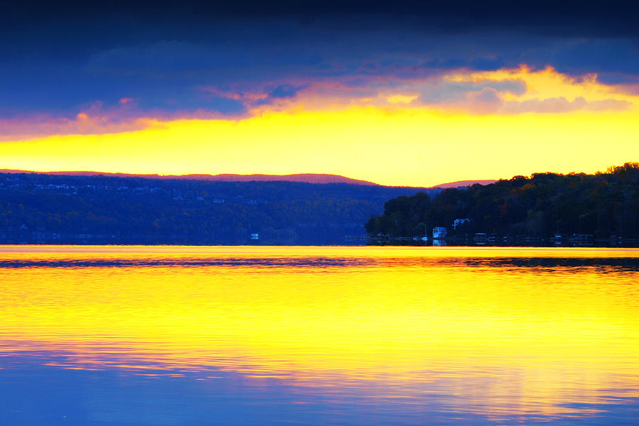 Tree Photograph - Golden Cayuga Lake Ithaca New York by Paul Ge
